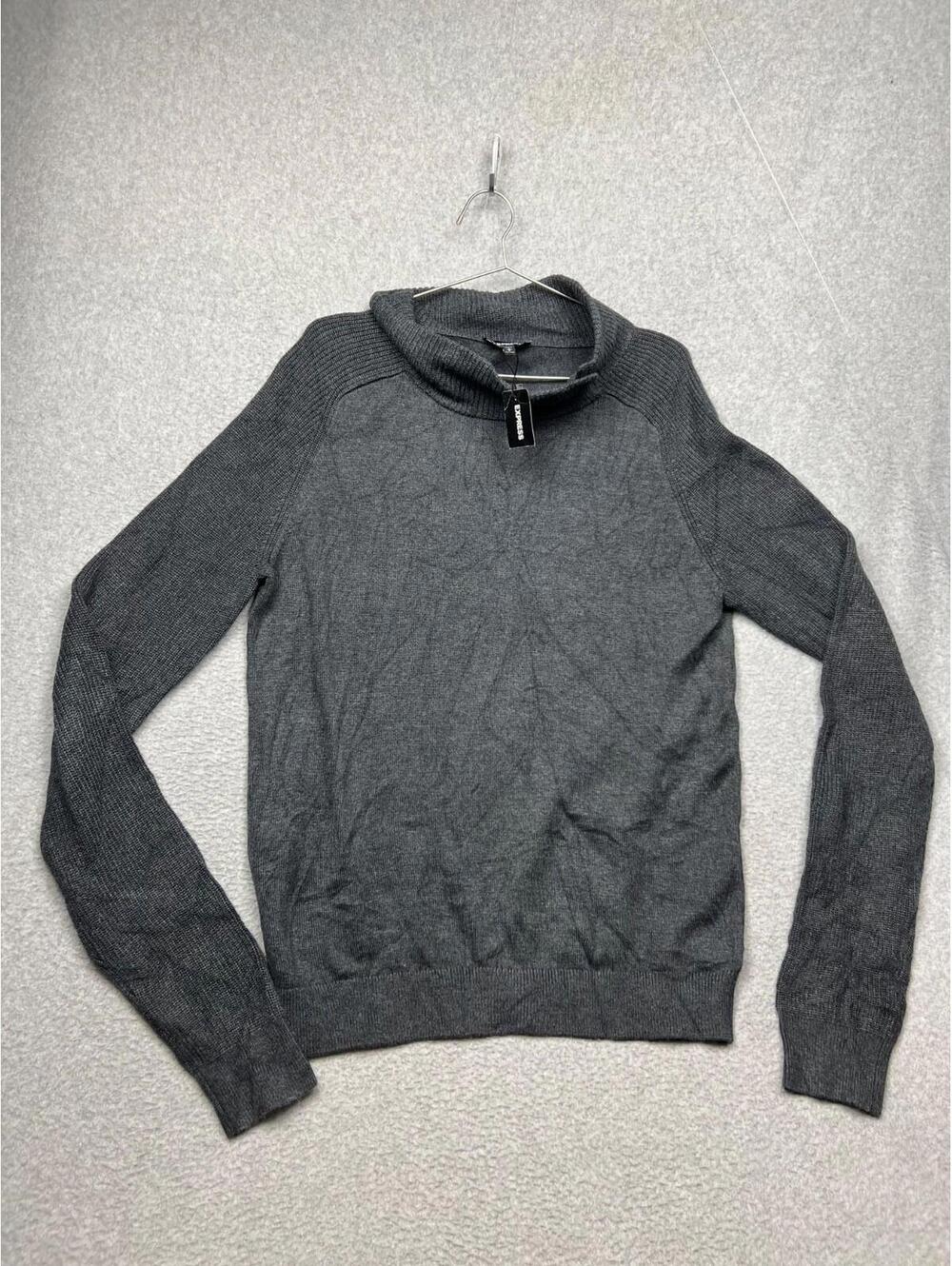 Express Mens Cotton Wool Blend Mock Neck Long Sleeve Pullover Sweater L Gray